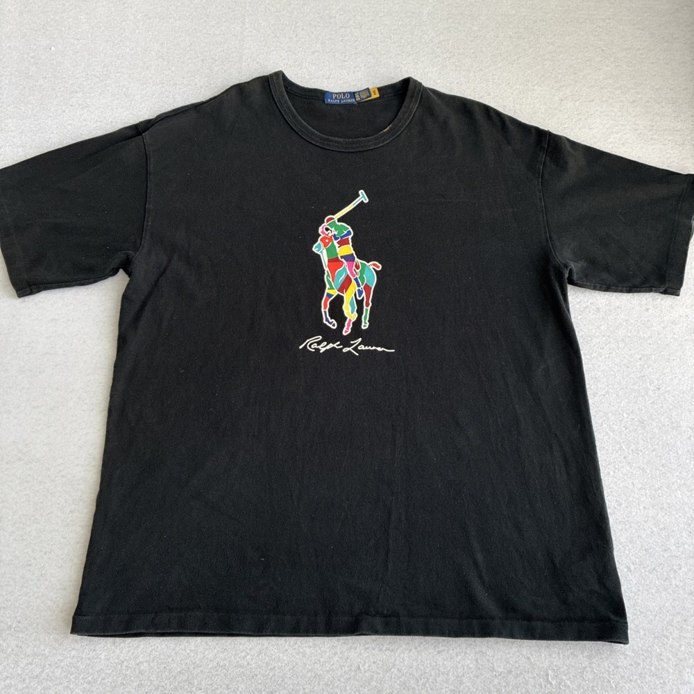 Polo Ralph Lauren Mens XLT Black Multicolor Big Pony Graphic T-Shirt Cotton